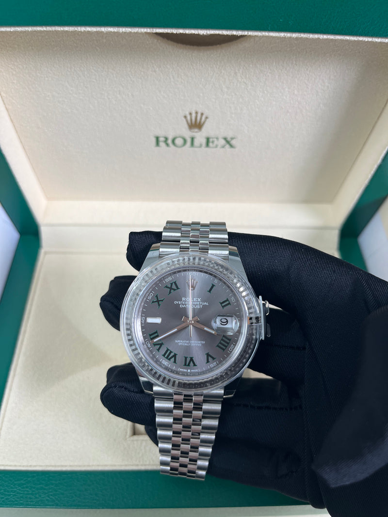 Rolex Datejust 41/ Two-Tone 18k White Gold & Steel/ Grey Slate Wimbledon Green Dial/ Fluted Bezel/ Jubilee Bracelet (Ref# 126334)
