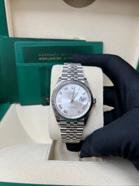 Thumbnail for Rolex Datejust 36 Steel Datejust 36mm Fluted Bezel Silver Diamond Roman VI and IX Dial Jubilee 126234