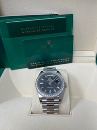 Thumbnail for Rolex Day-Date 40 White Gold Day-Date 40 Watch - White Gold Bezel - Black Baguette Diamond Dial 228349RBR