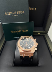 Thumbnail for Audemars Piguet ROYAL OAK SELFWINDING CHRONOGRAPH “50TH ANNIVERSARY” Black Dial Black alligator strap 26240OR.OO.D002CR.01