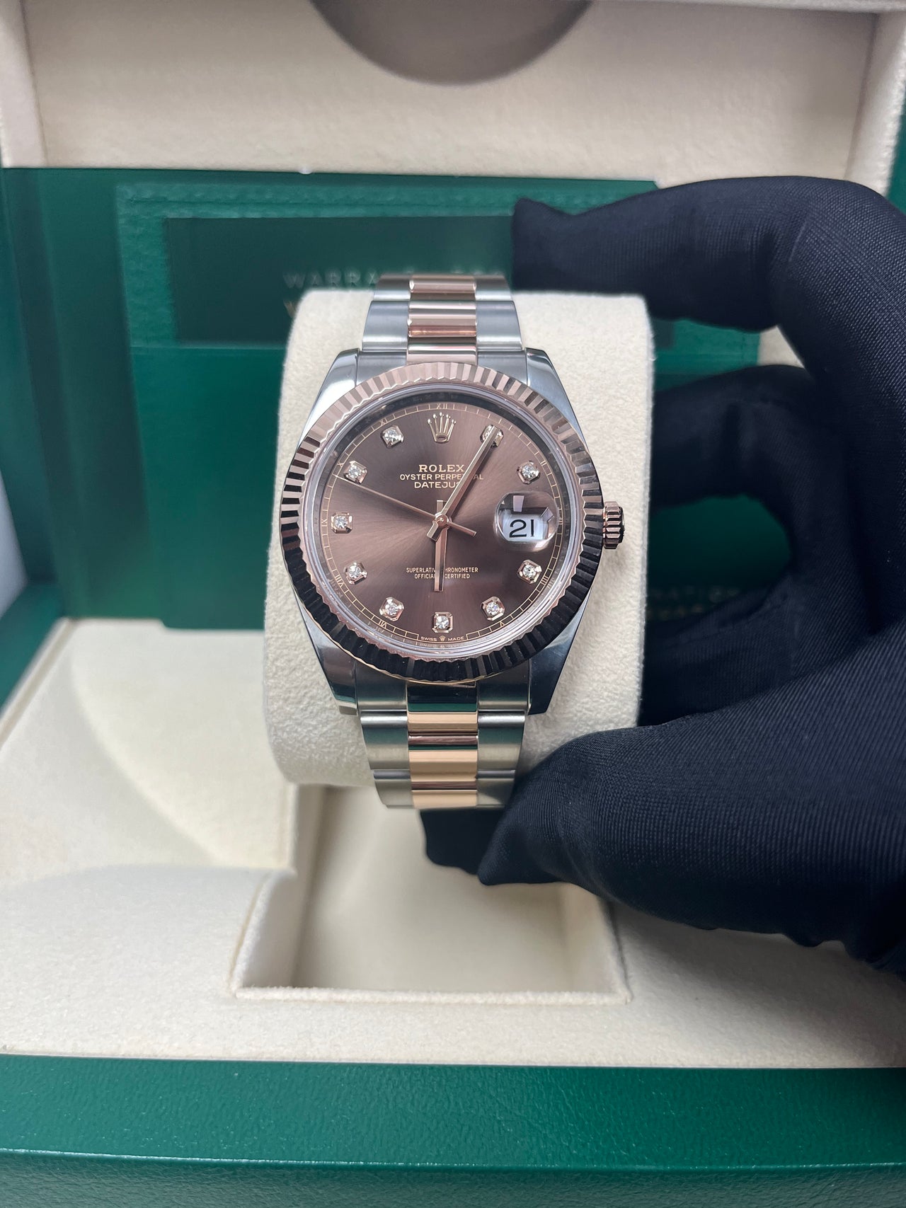 Rolex Datejust 41 Steel and Everose Rolesor Chocolate Diamond Dial Oyster Bracelet 126331