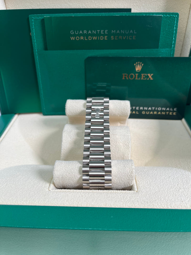 Rolex White Gold Day-Date 40 Watch - Fluted Bezel - Olive Green Bevelled Roman Dial - President Bracelet (Ref# 228239)
