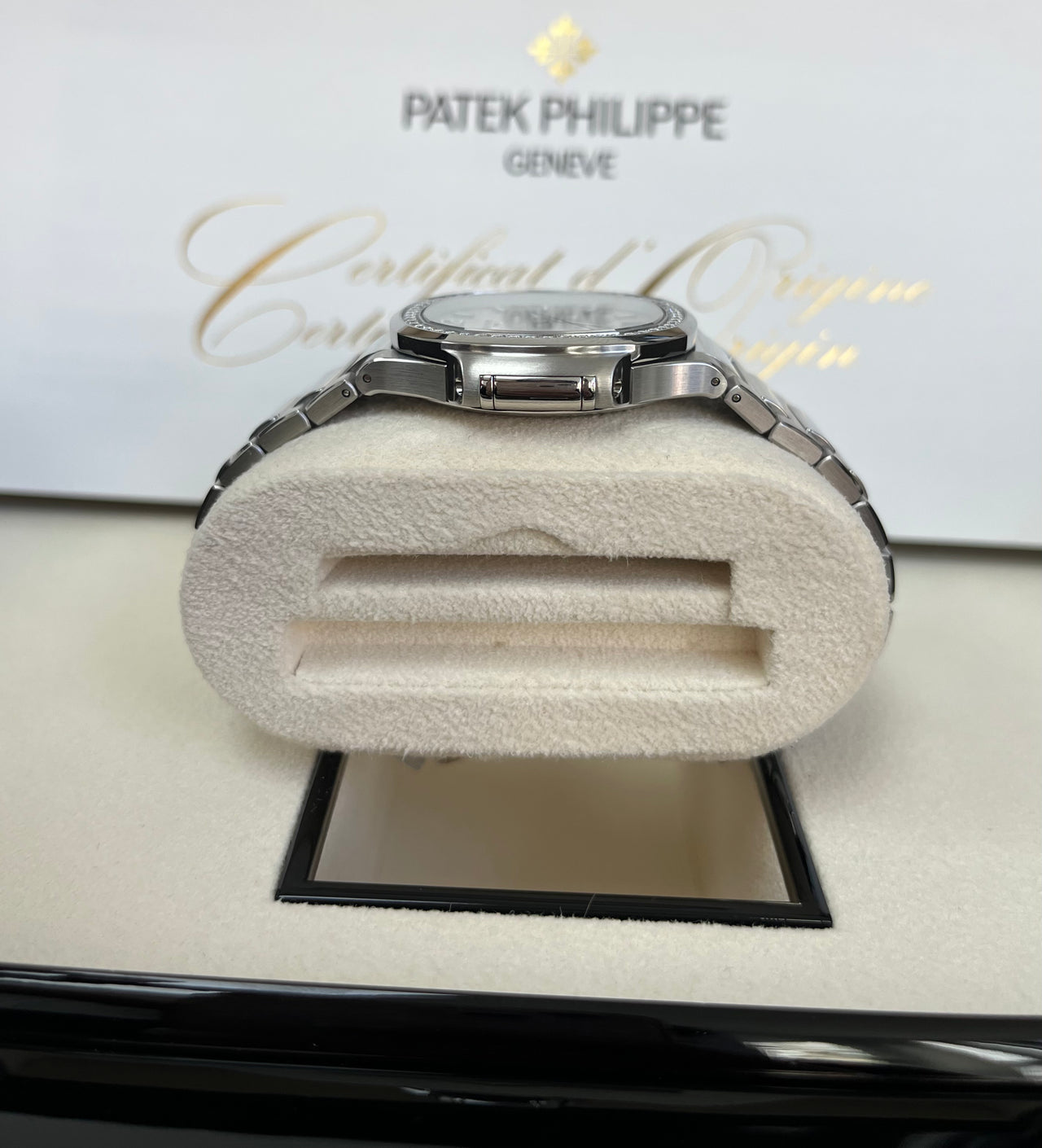 Patek Philippe Nautilus Diamond Bezel Silver Index Dial Reference #7118/1200A-010