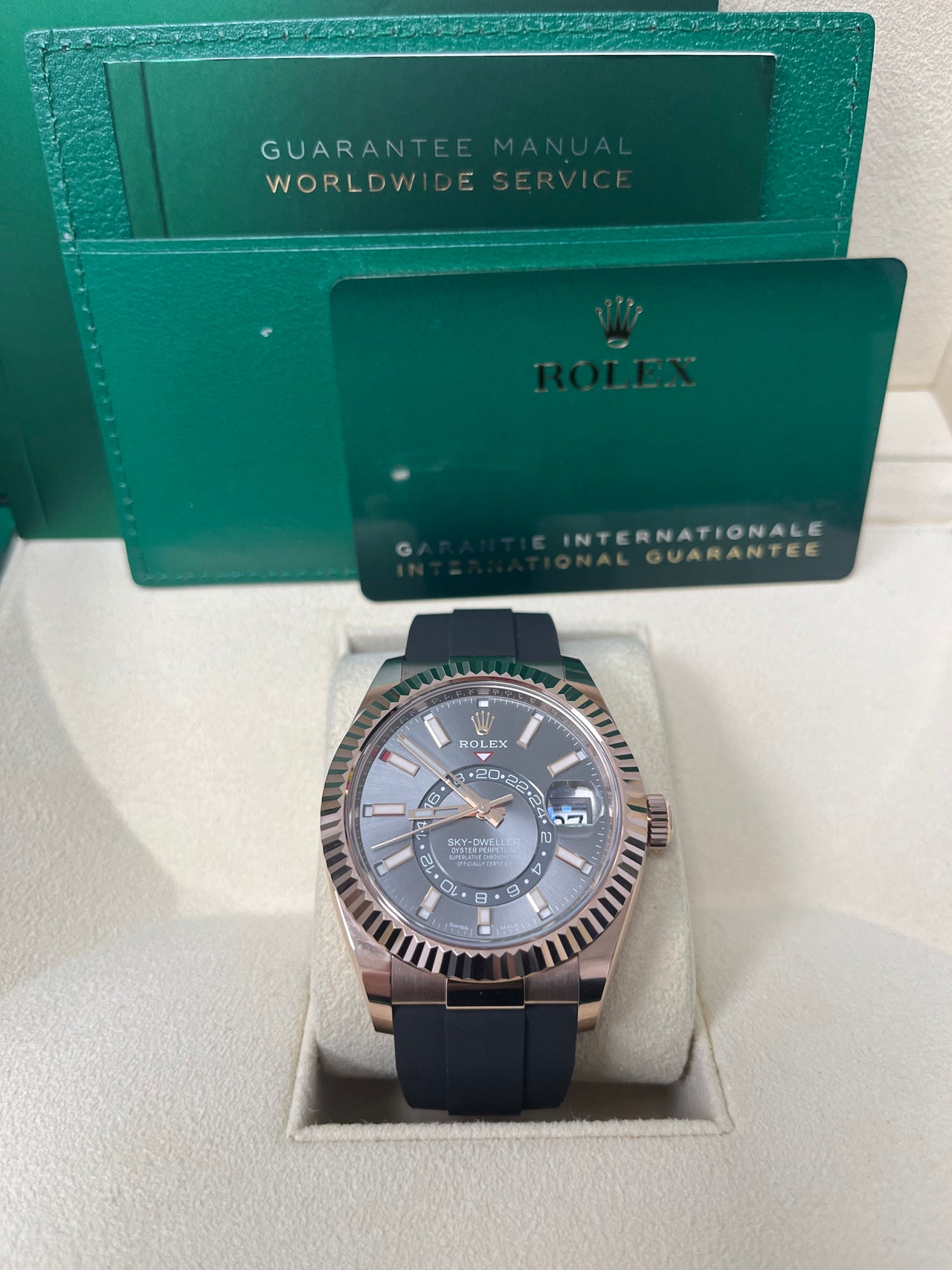 Rolex Sky-Dweller Rose Gold 42mm - Dark Rhodium Dial - Oysterflex (Ref# 326235)