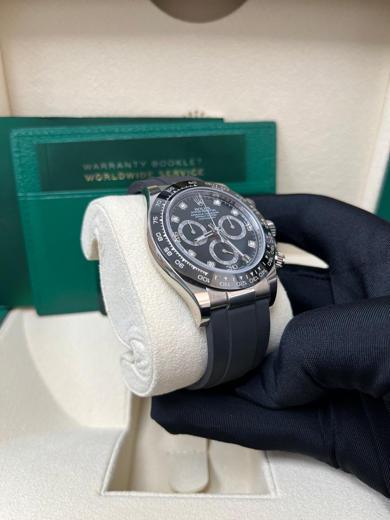 Rolex Daytona Cosmograph Daytona White Gold 40mm Oysterflex Band Black Diamond Dial - 116519LN