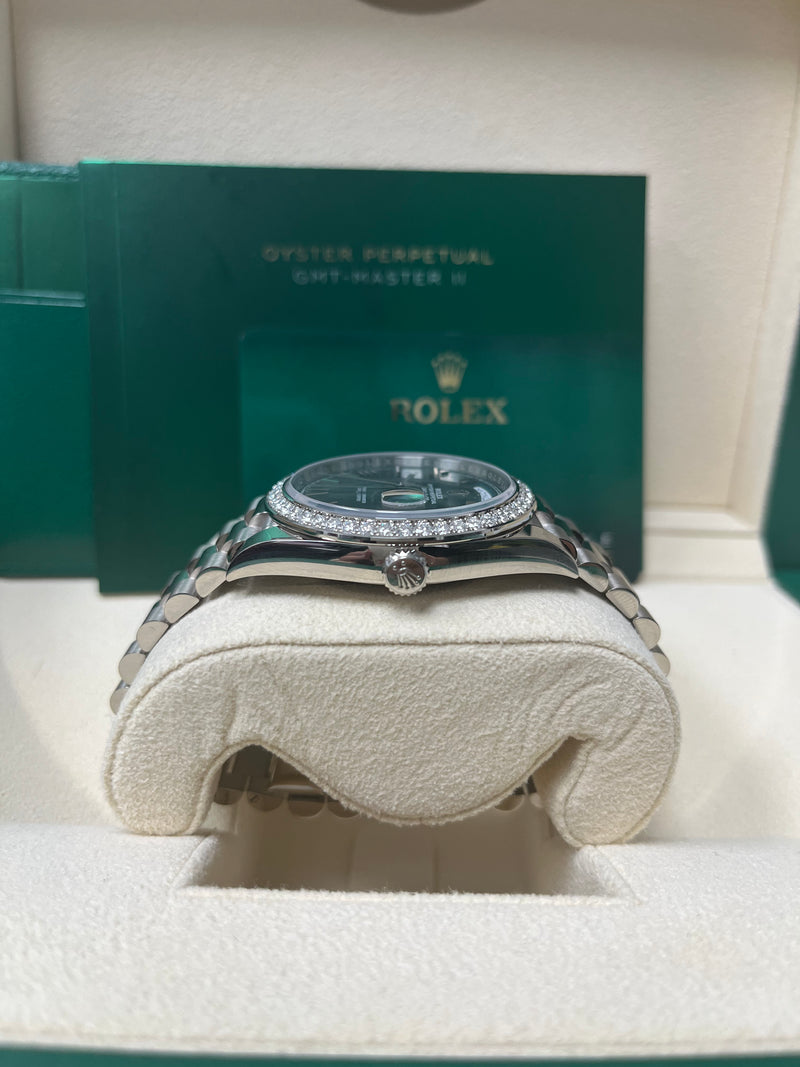 Rolex White Gold Day-Date 40 Watch - Bezel - Olive Green Bevelled Roman Dial - President Bracelet (Ref# 228349RBR)