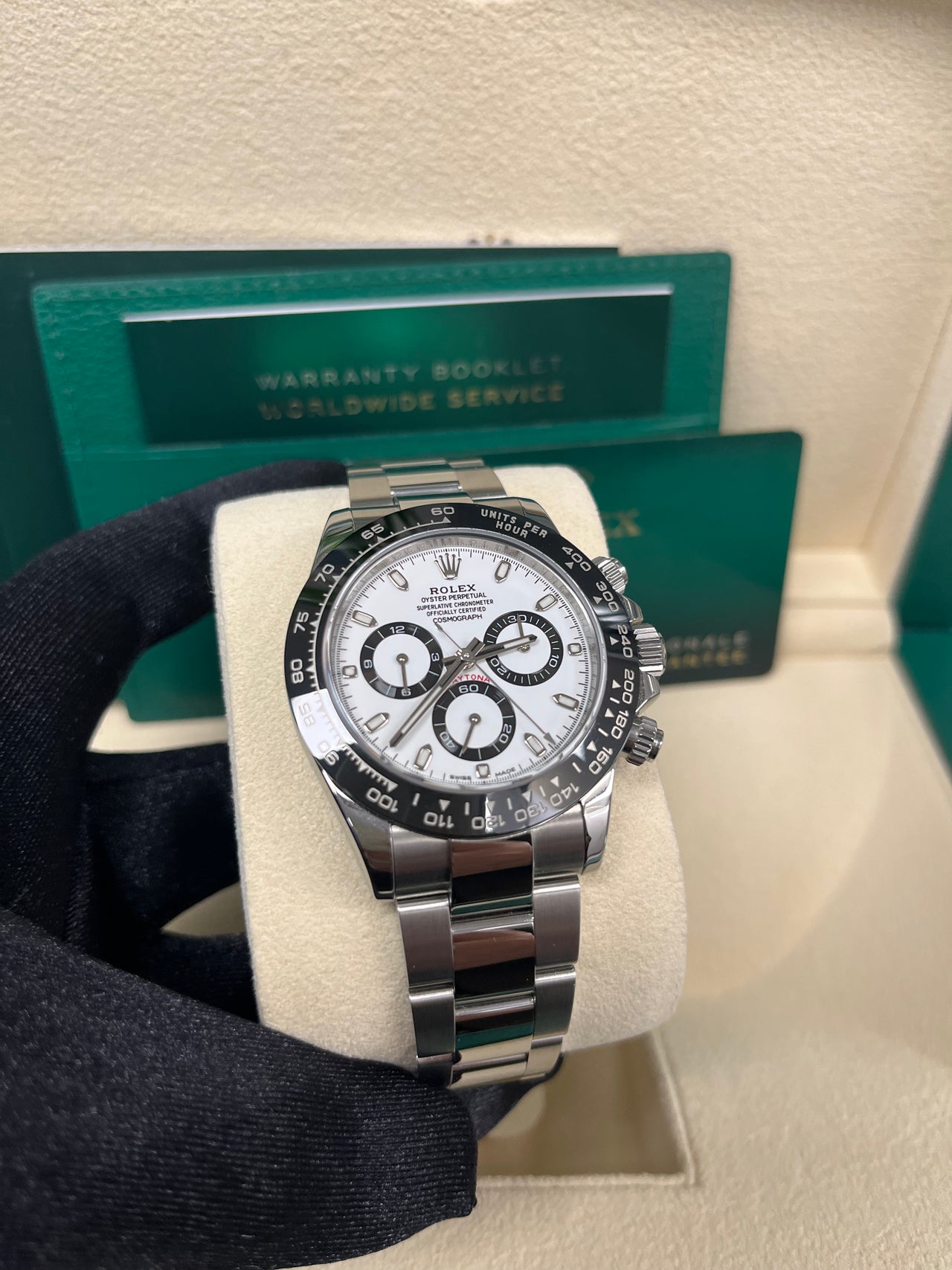 Rolex Daytona 40mm Stainless Steel White Panda Index Dial Cerami WatchesOff5th