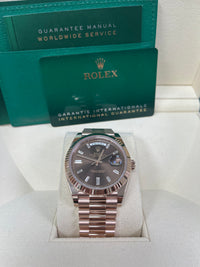 Thumbnail for Rolex Day-Date 40 Rose Gold Day-Date 40 Watch - Fluted Bezel - Chocolate Baguette Diamond Dial - 228235