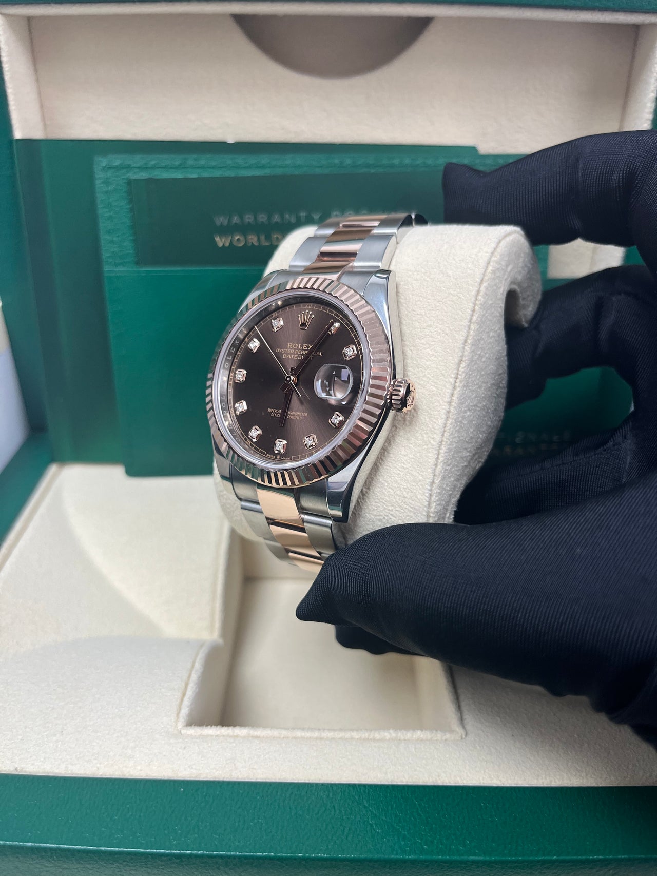 Rolex Datejust 41 Steel and Everose Rolesor Chocolate Diamond Dial Oyster Bracelet 126331