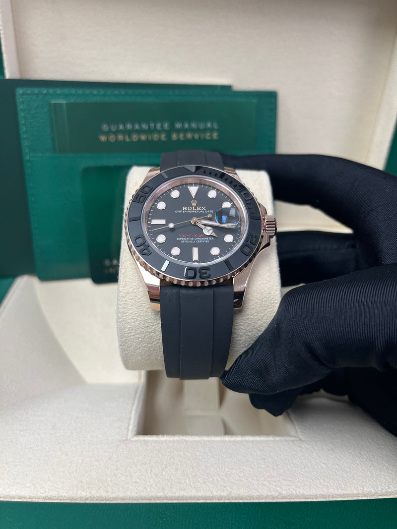 ROLEX YACHTMASTER WATCH 126555 18K ROSE GOLD BLACK DIAL OYSTER