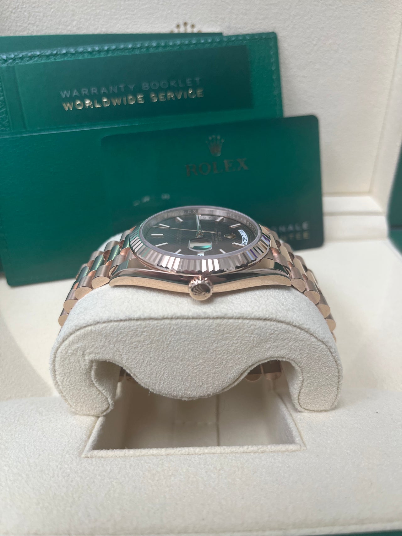 Rolex Day-date 40  Fluted Bezel Chocolate Diagonal Motif Index Dial President Bracelet (Ref # 228235)