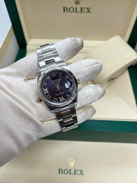 Thumbnail for Rolex Datejust 36 Fluted Bezel Aubergine Purple Diamond Roman VI and IX Dial Oyster Bracelet (Ref# 126234)