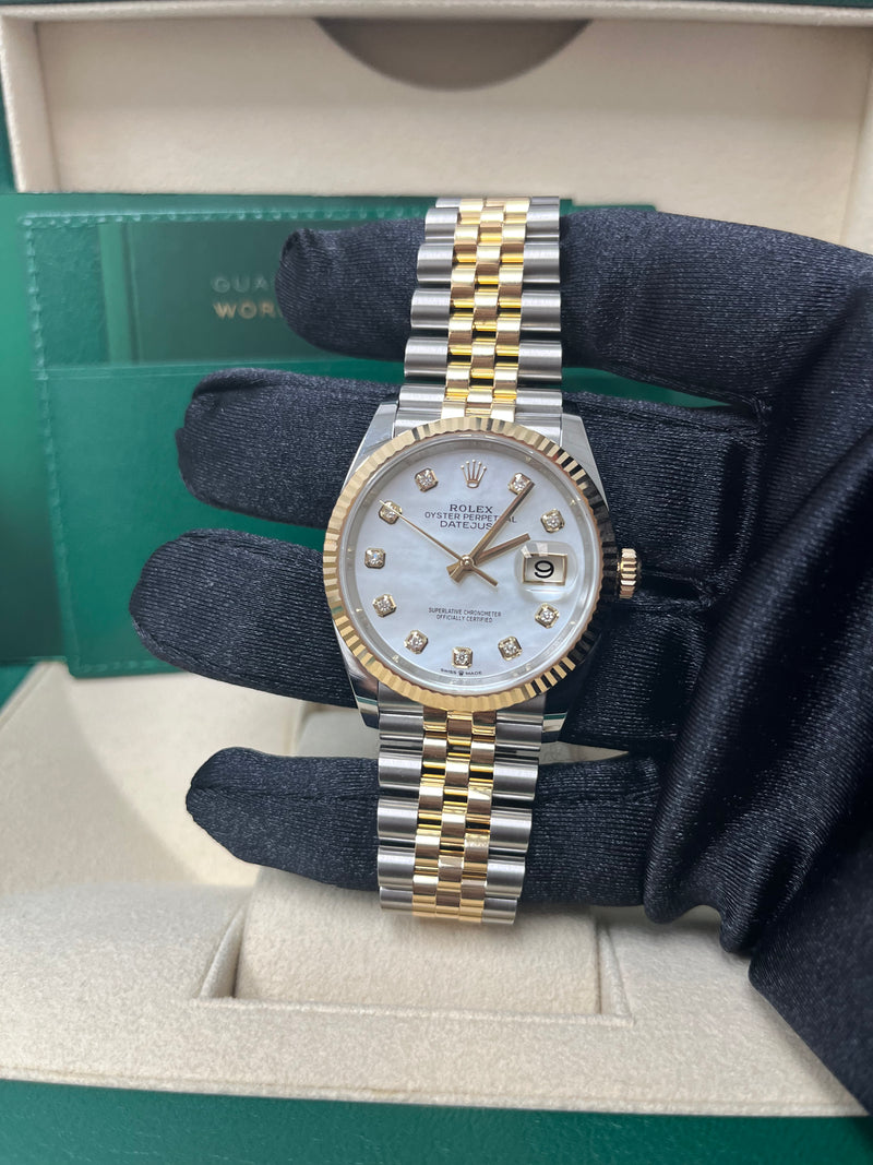 Rolex Mother of Pearl Dial Jubilee Two-Tone Yellow Gold Datejust 36 (R ...