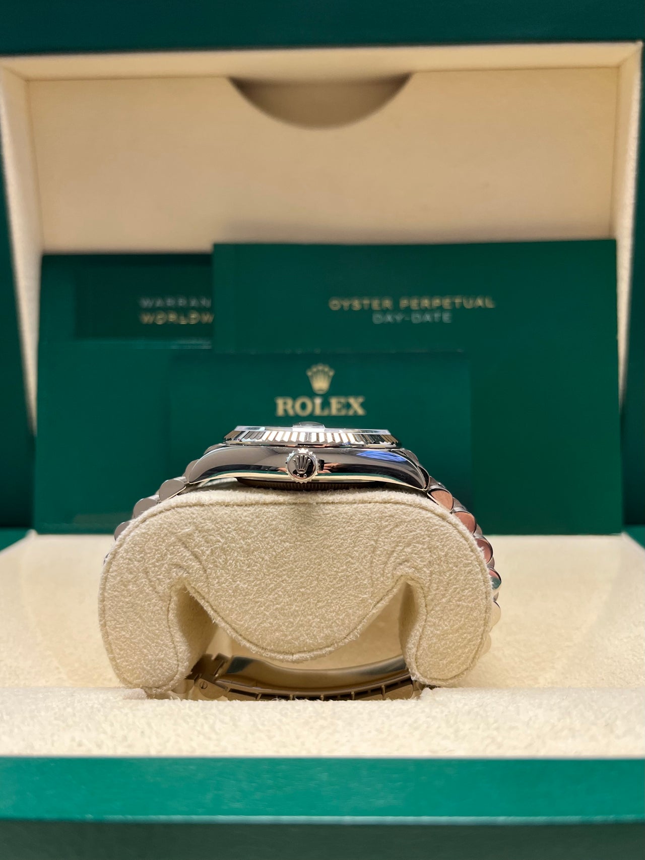 Rolex White Gold Day-Date 36 Watch - Fluted Bezel - Blue Ombre´ Diamond Dial - President Bracelet (Ref # 128239)