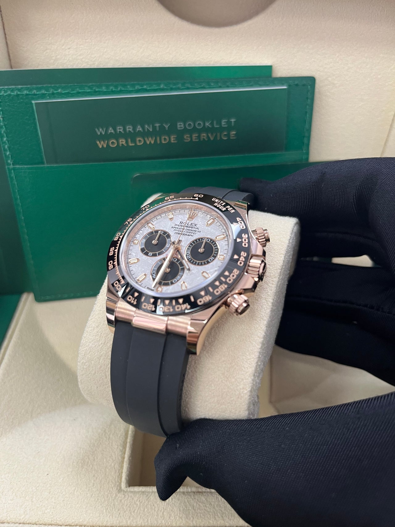 Rolex Daytona Everose Gold Cosmograph Daytona 40 Watch Meteorite Black Index Dial Oysterflex 116515ln