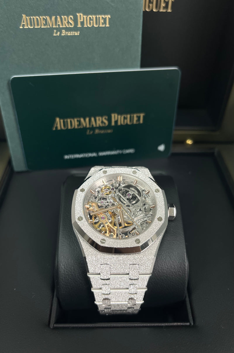 Audemars Piguet Rose Gold Diamond Royal Oak Skeleton Openworked Wristwatch