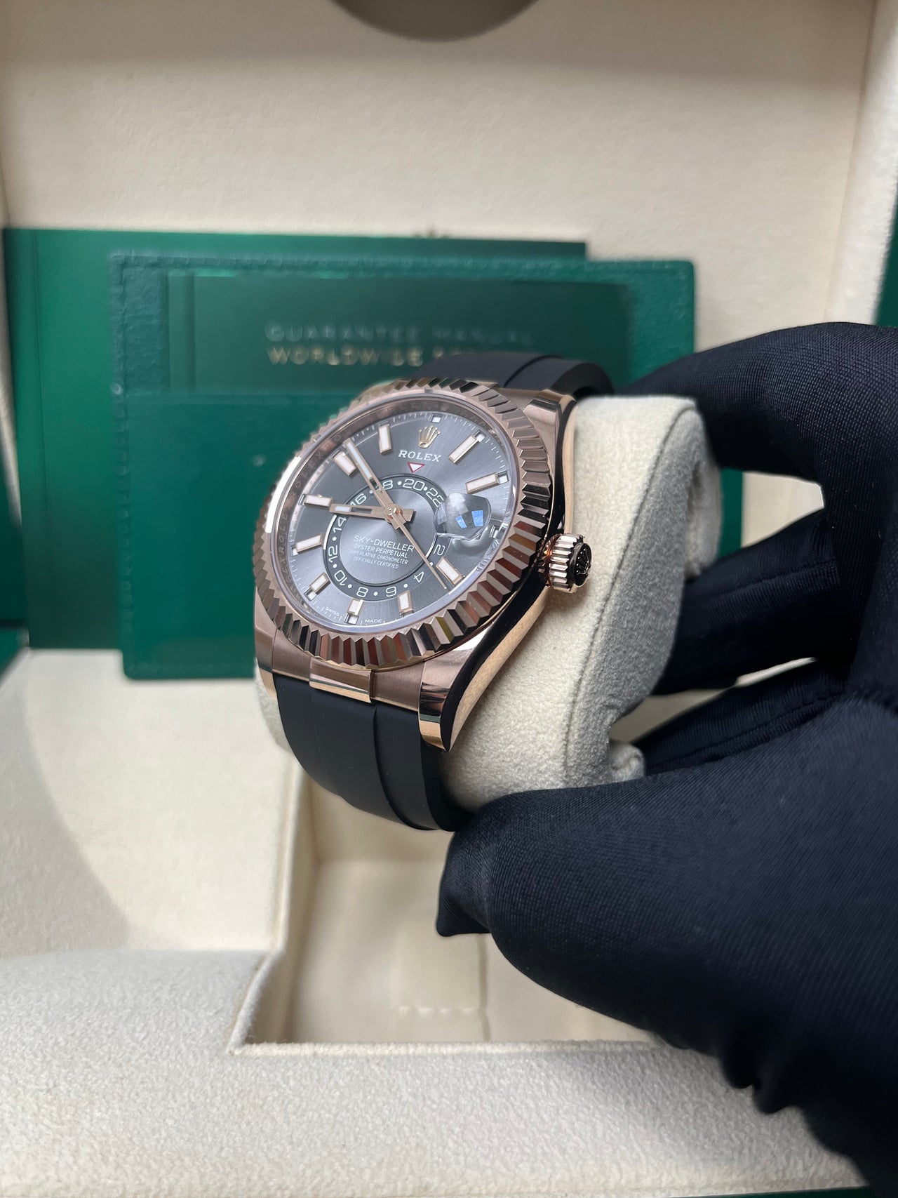 Rolex Sky-Dweller Rose Gold 42mm - Dark Rhodium Dial - Oysterflex (Ref# 326235)