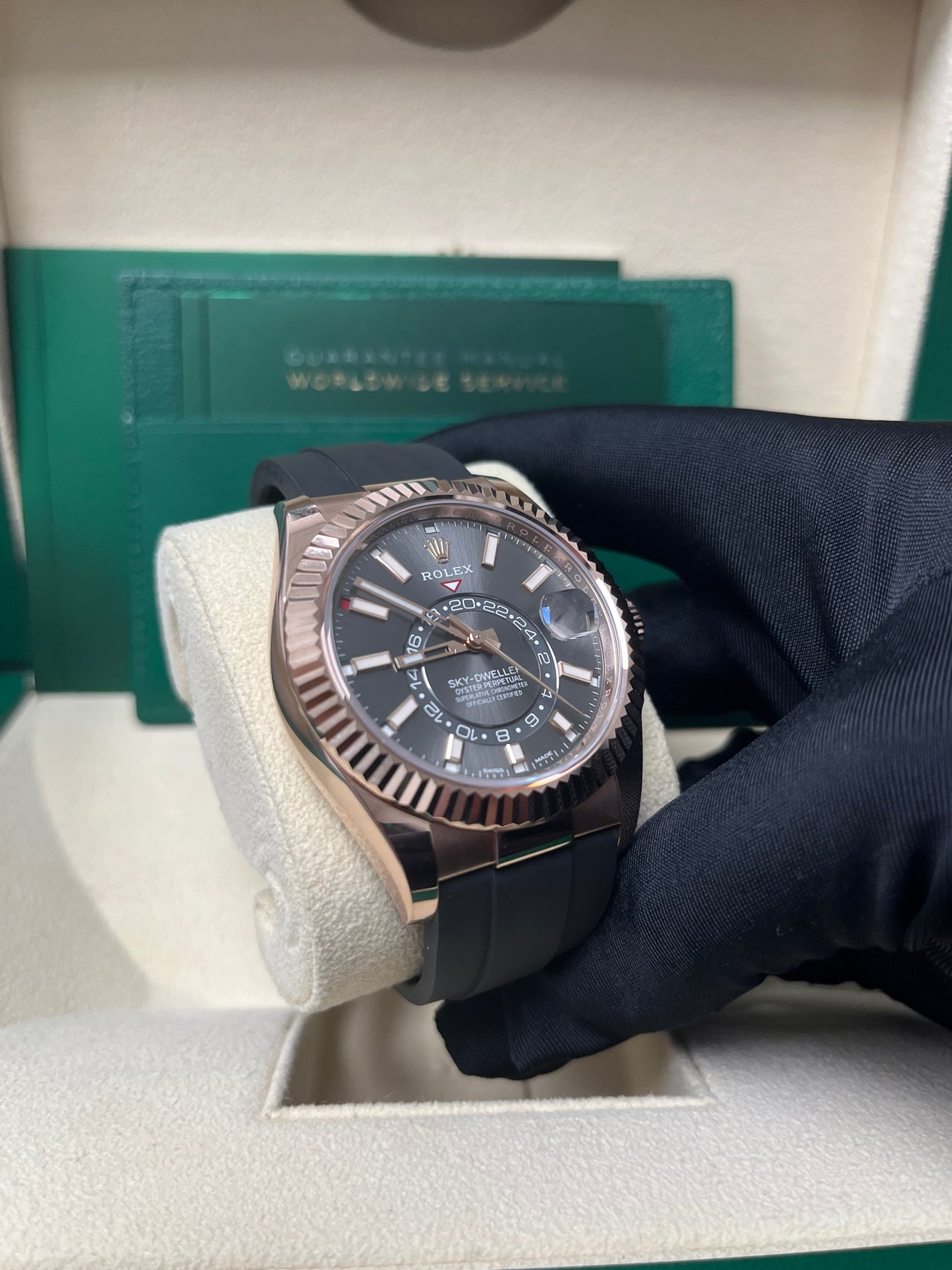 Rolex Sky-Dweller Rose Gold 42mm - Dark Rhodium Dial - Oysterflex (Ref# 326235)