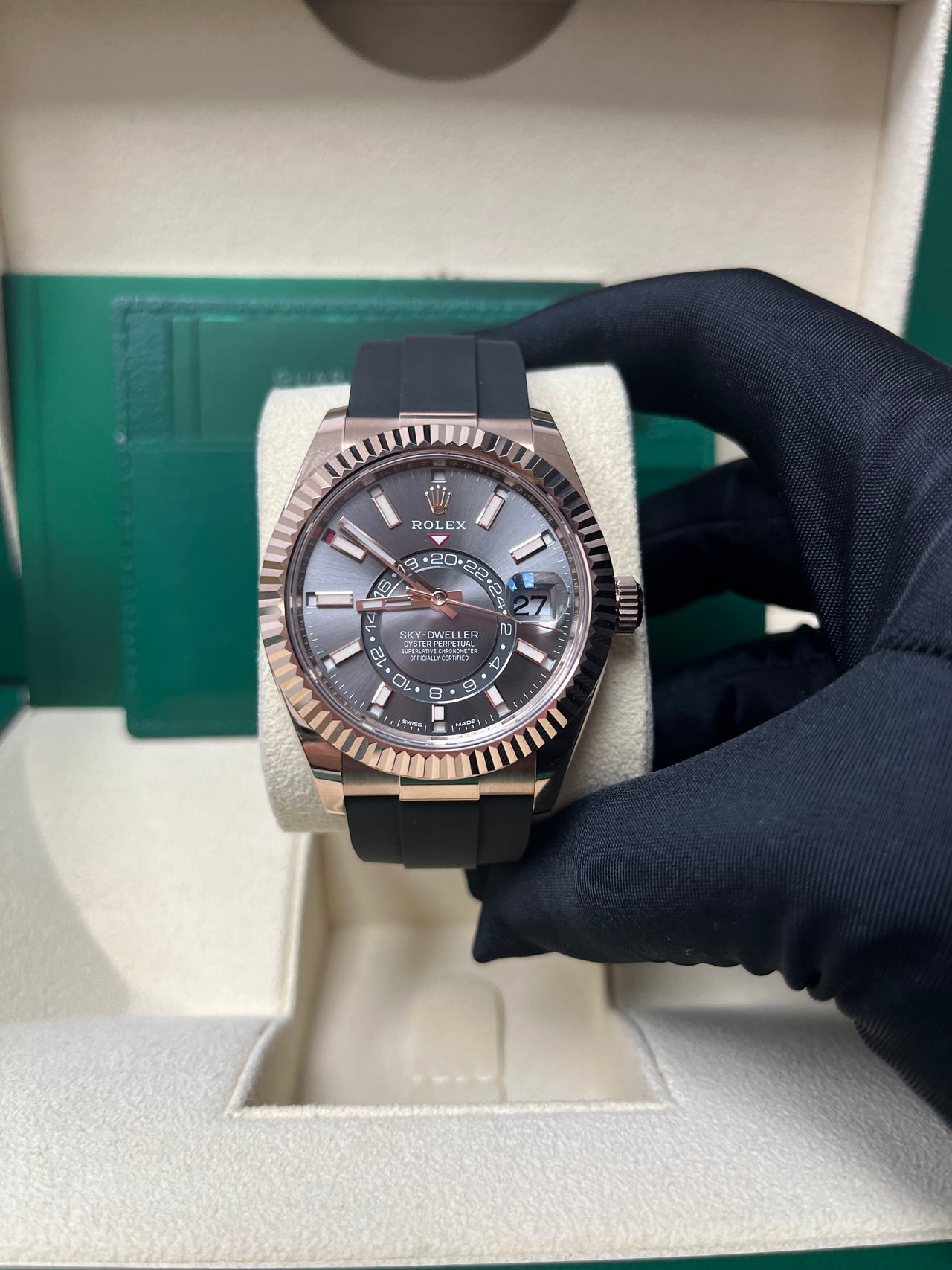 Rolex Sky-Dweller Rose Gold 42mm - Dark Rhodium Dial - Oysterflex (Ref# 326235)