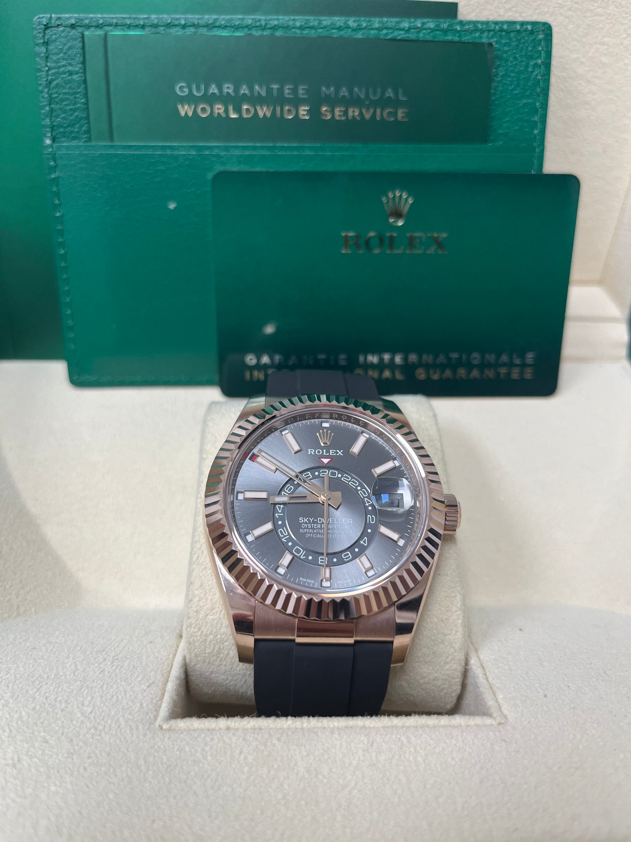 Rolex Sky-Dweller Rose Gold 42mm - Dark Rhodium Dial - Oysterflex (Ref# 326235)