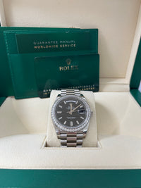 Thumbnail for Rolex Day-Date 40 White Gold Day-Date 40 Watch - White Gold Bezel - Black Baguette Diamond Dial 228349RBR