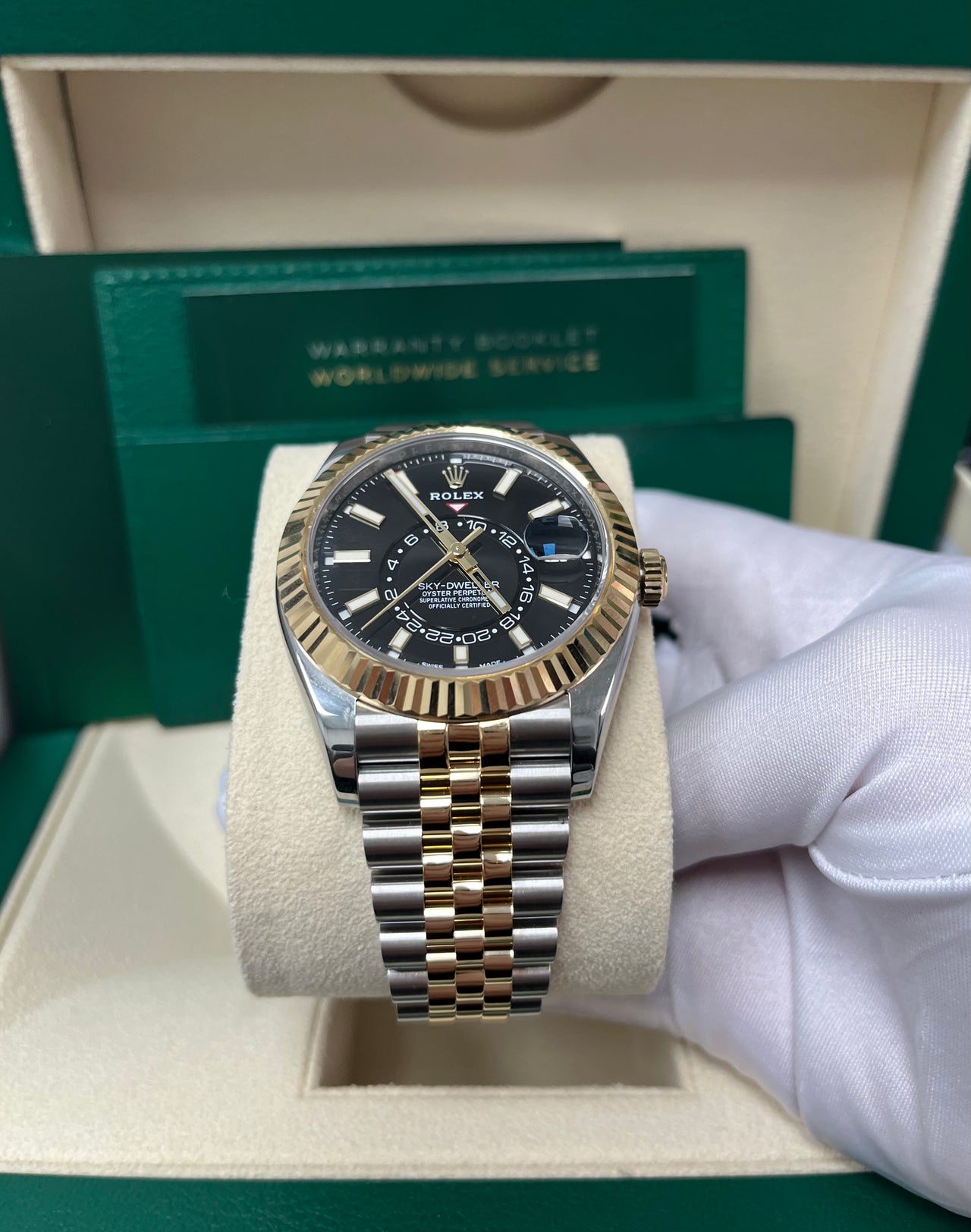 Rolex Yellow Rolesor Sky-Dweller Watch - Black Index Dial - Jubilee Bracelet (Ref # 326933)