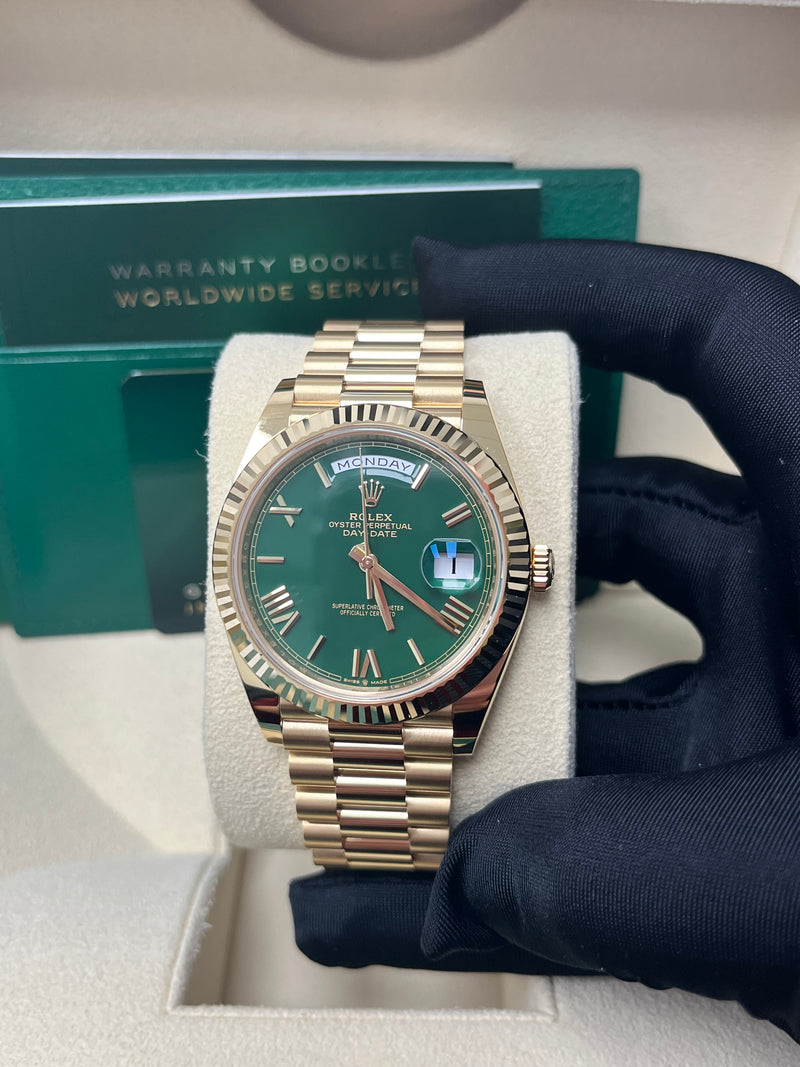 Rolex Day-Date 40 Yellow Gold Day-Date 40mm Reference 228238 Green Roman Dial New 2022 Release