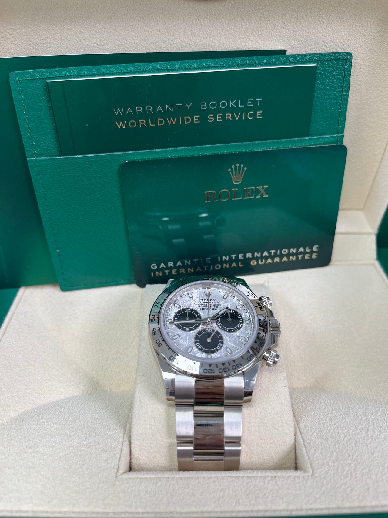 Rolex Daytona White Gold Daytona 40mm Meteorite Dial Steel and Black Oyster (Reference # 116509)