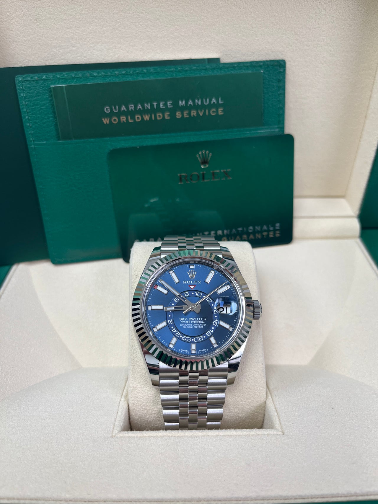 Rolex Sky-Dweller White Rolesor - Blue Index Dial - Jubilee Bracelet (Ref# 326934)