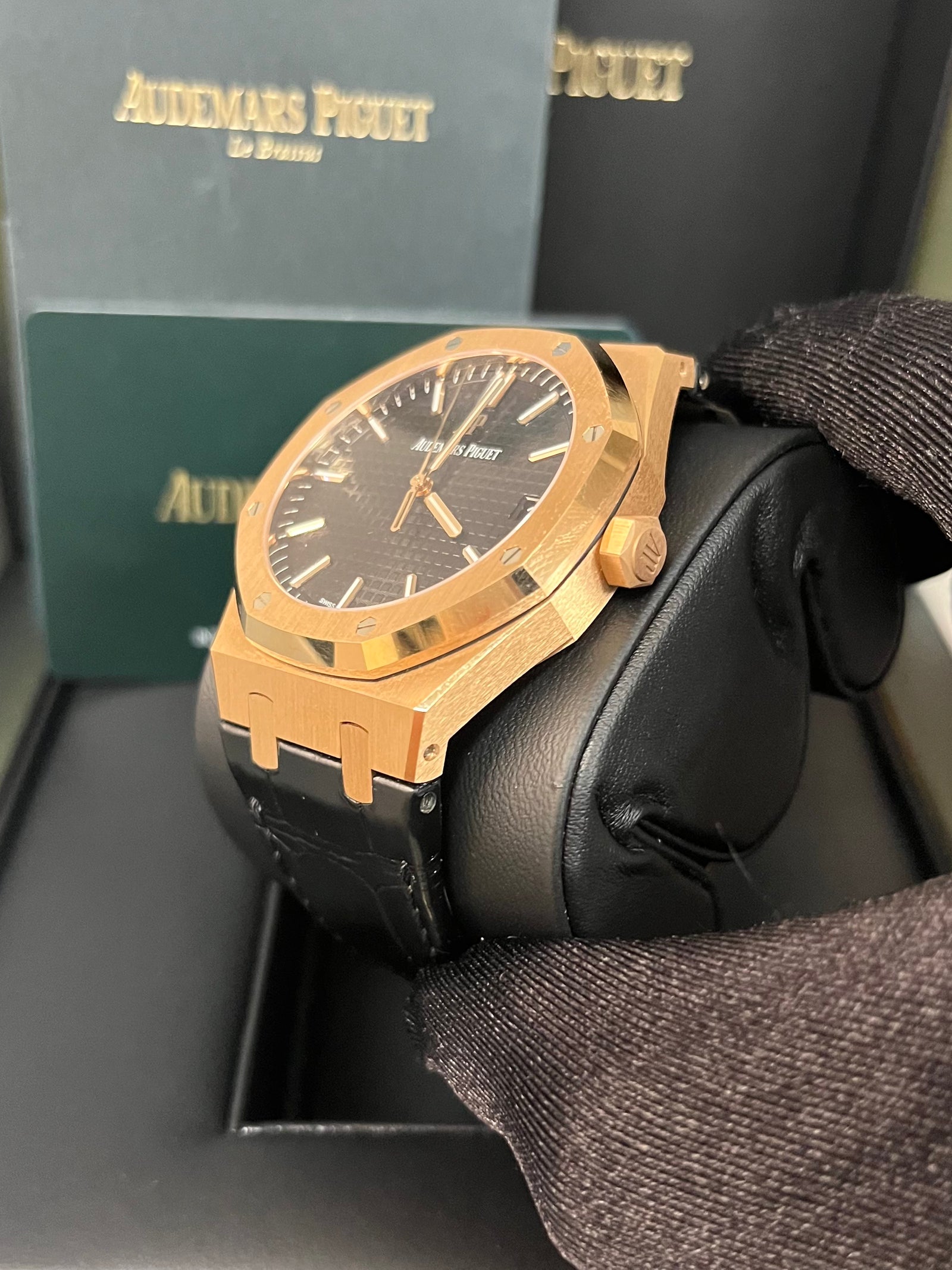 Audemars Piguet Royal Oak Selfwinding Rose Gold Black Dial Black Le WatchesOff5th