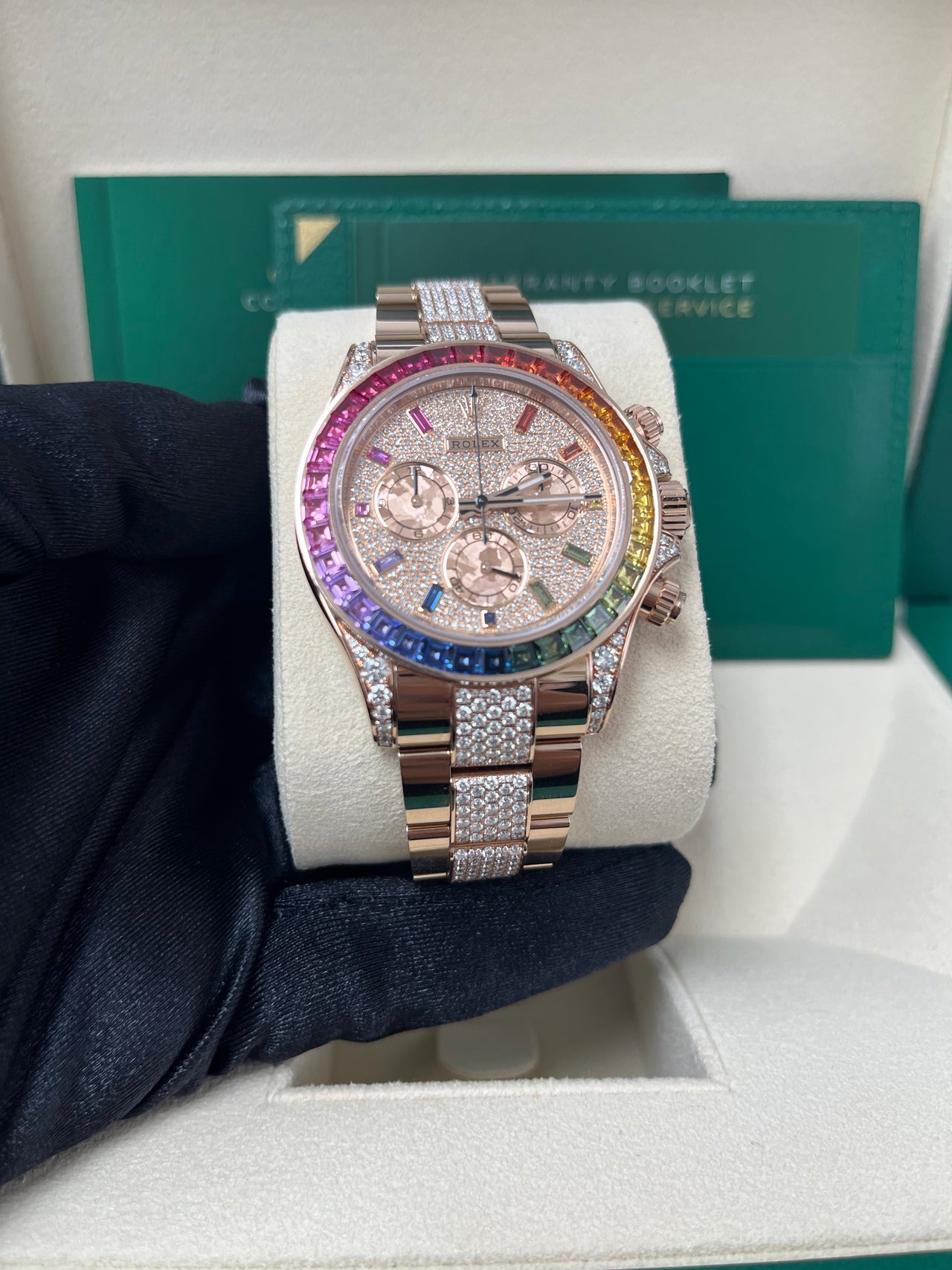 Rolex Cosmograph Everose Daytona Factory Diamond Rainbow Edition Ref# 116595RBOW)