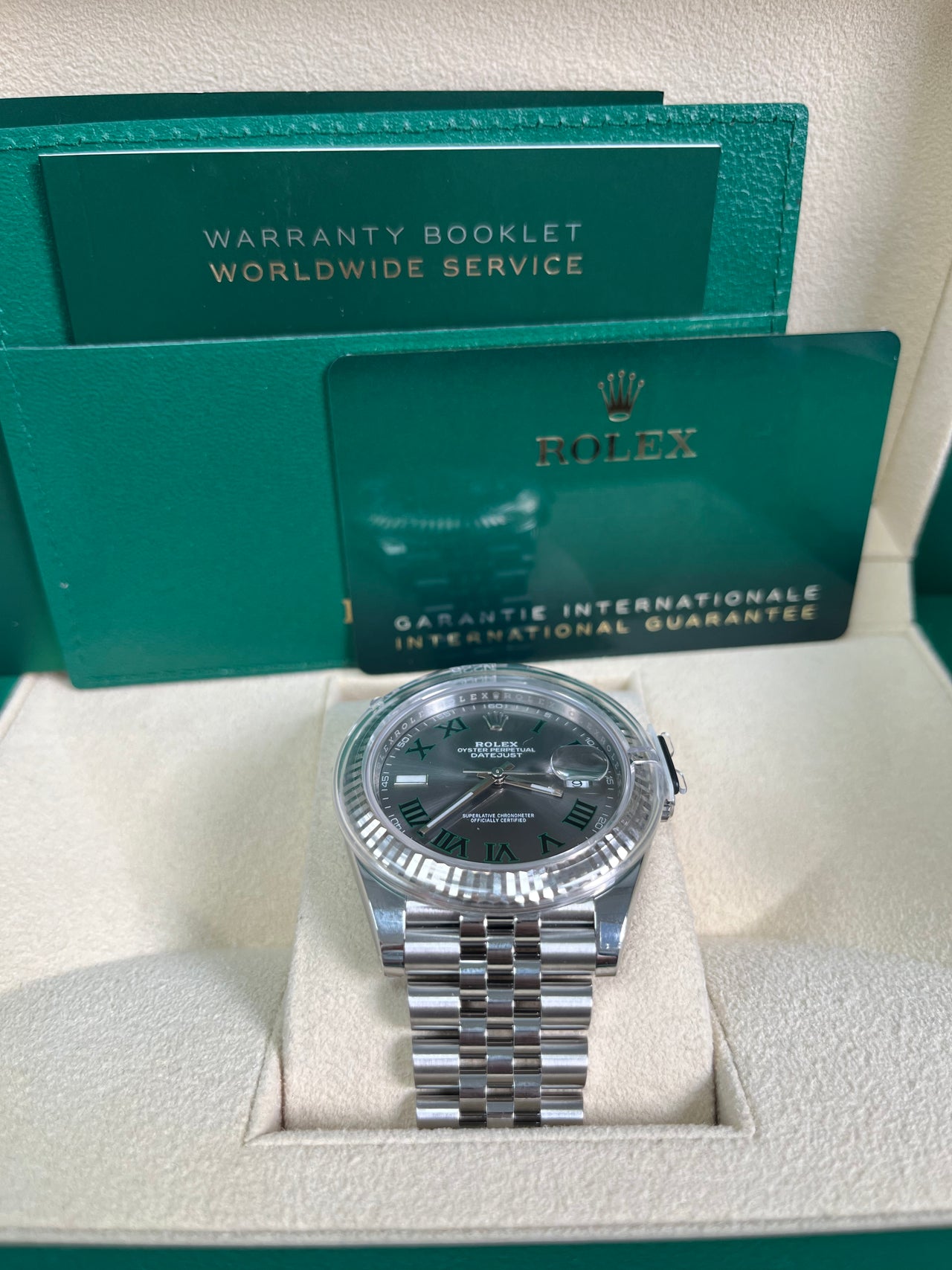 Rolex Datejust 41/ Two-Tone 18k White Gold & Steel/ Grey Slate Wimbledon Green Dial/ Fluted Bezel/ Jubilee Bracelet (Ref# 126334)