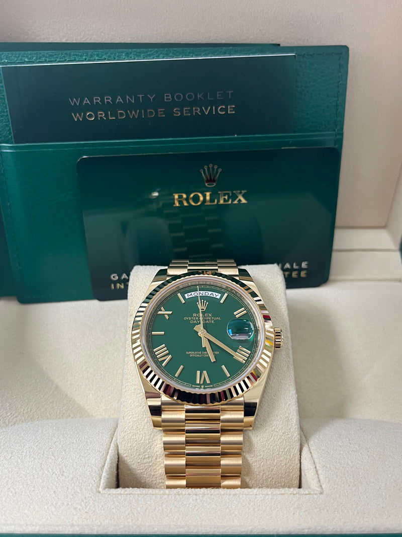 Rolex Day-Date 40 Yellow Gold Day-Date 40mm Reference 228238 Green Roman Dial New 2022 Release