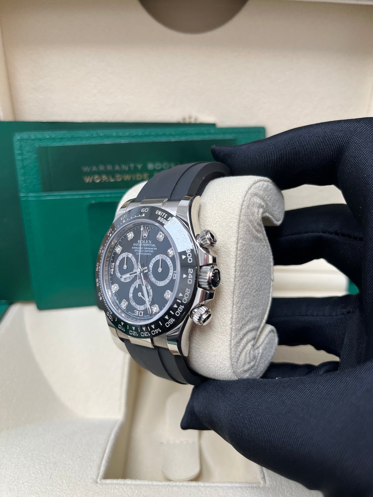 Rolex Daytona Cosmograph Daytona White Gold 40mm Oysterflex Band Black Diamond Dial - 116519LN