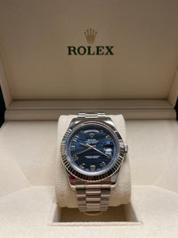 Thumbnail for Rolex Day-Date II 18kt White Gold Rolex President Blue Wave Dial Watch (Ref 218239BLWAP)