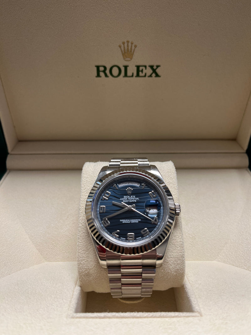 Rolex Day-Date II 18kt White Gold Rolex President Blue Wave Dial Watch (Ref 218239BLWAP)