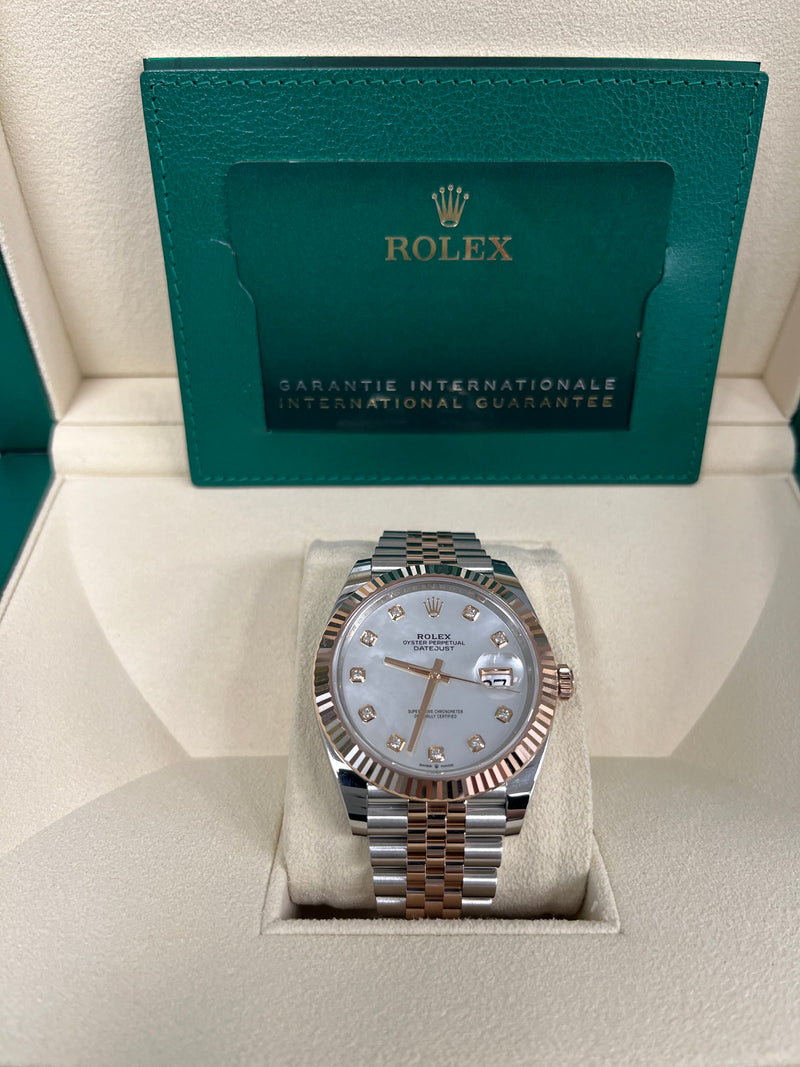Rolex Datejust 41 Two-Tone Stainless Steel and Rose Gold/ "Mother of Pearl" Diamond Dial/ Fluted Bezel/ Jubilee Bracelet (Ref#126331)