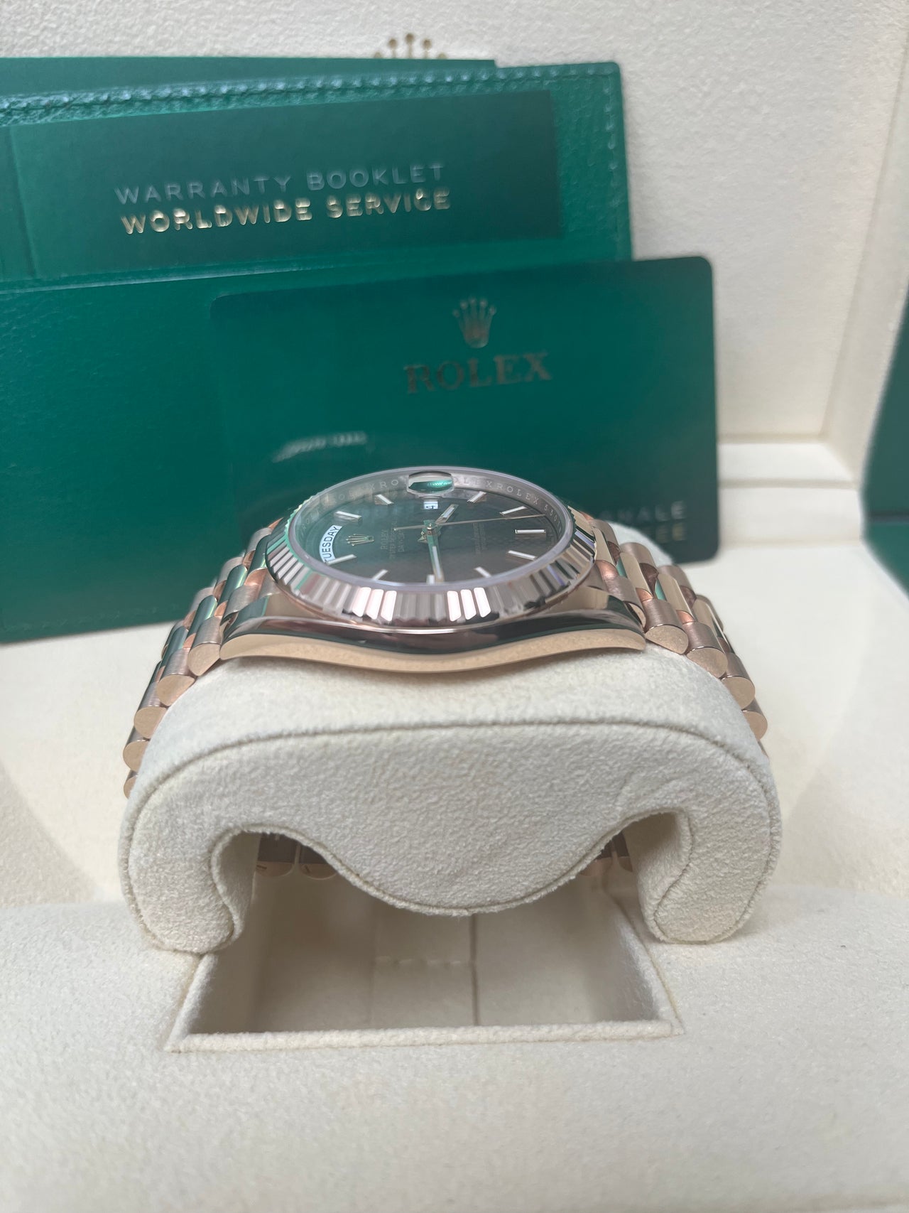 Rolex Day-date 40  Fluted Bezel Chocolate Diagonal Motif Index Dial President Bracelet (Ref # 228235)