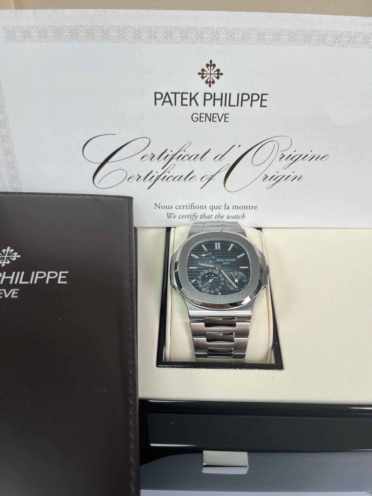 Patek Philippe Nautilus Moon Phase Stainless Steel/ Blue Date Dial (Ref#5712/1A-001)