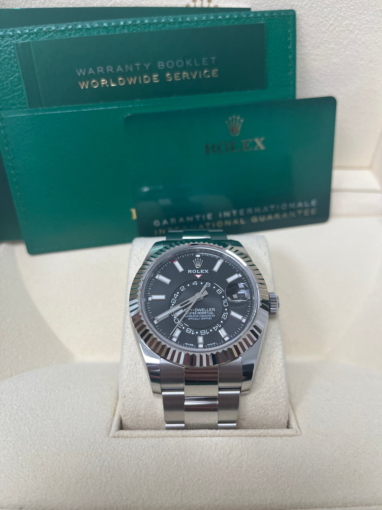 Rolex Sky-Dweller 18k White Gold 42mm Black Dial - Steel Bracelet (Ref# 326934)