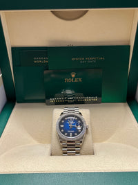 Thumbnail for Rolex Day-Date 36/ Blue Ombre Dial/ Diamond Bezel/ White Gold President Bracelet (Ref # 128349RBR)