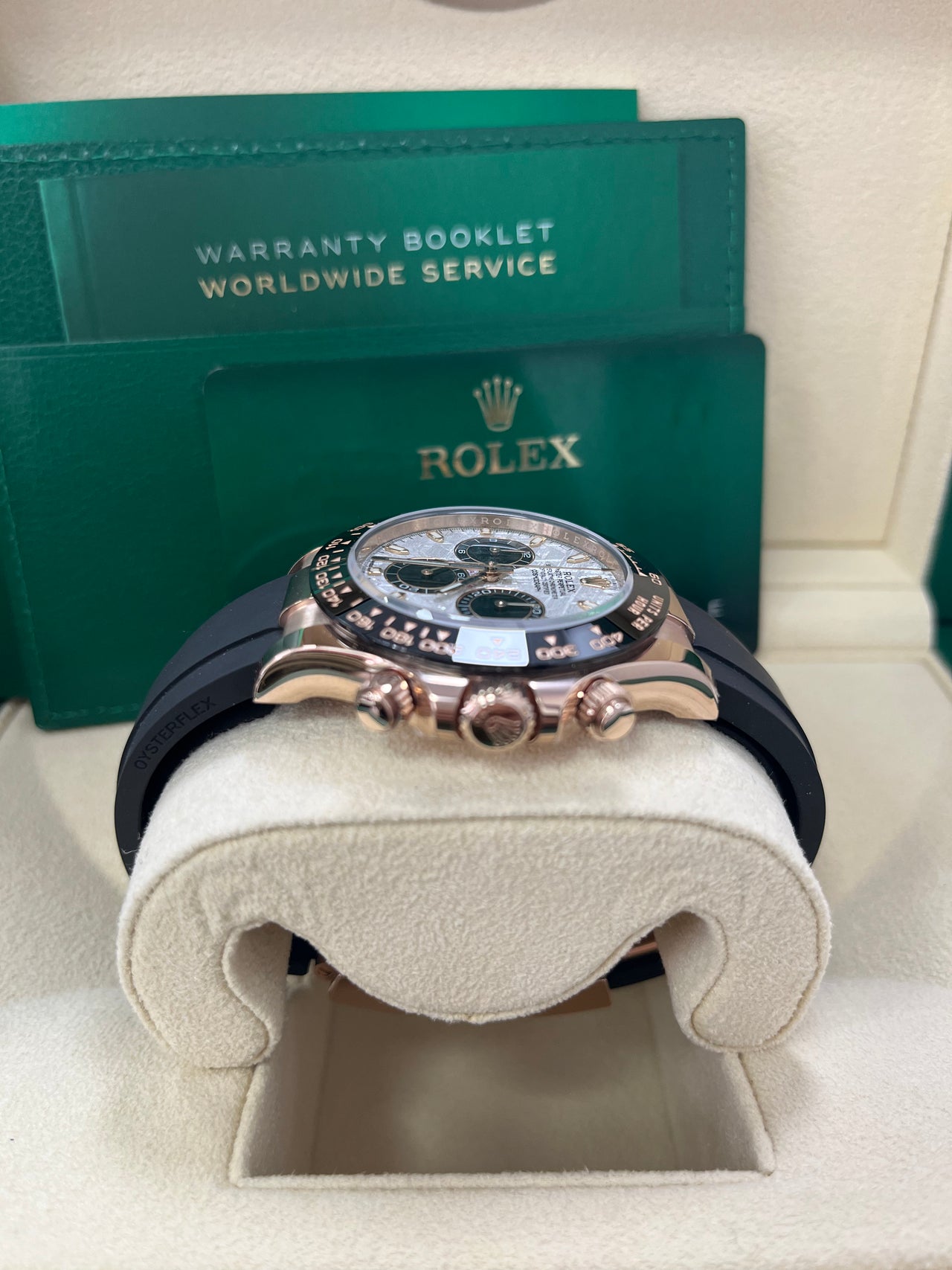 Rolex Daytona Everose Gold Cosmograph Daytona 40 Watch Meteorite Black Index Dial Oysterflex 116515ln