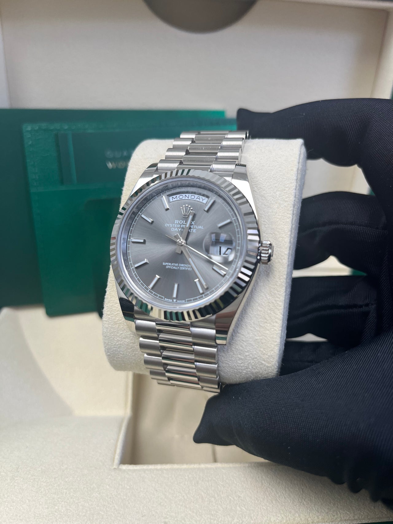 Rolex Day-Date 40 White Gold - Slate Dial - Fluted Bezel - President Bracelet (Ref: 228239)