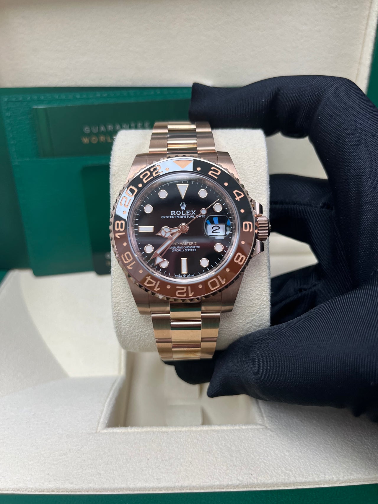 Rolex GMT-Master II 18K Everose Rose Gold - "The Rootbeer" - Black and Brown Bezel - Oyster Bracelet (Ref# 126715CHNR)