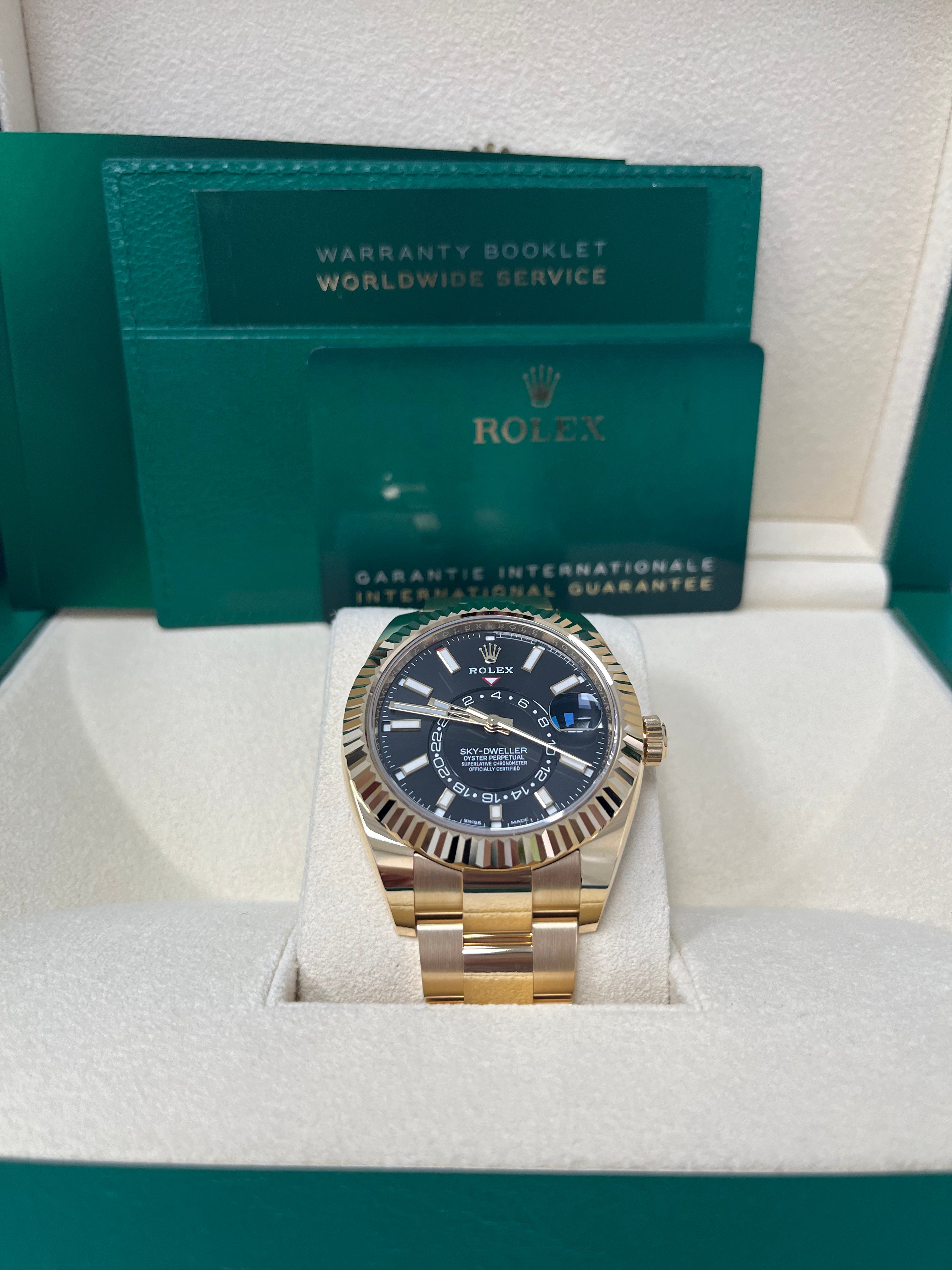 Rolex Yellow Gold Sky-Dweller Watch - Black Index Dial - Oyster Bracelet (Ref# 326938)