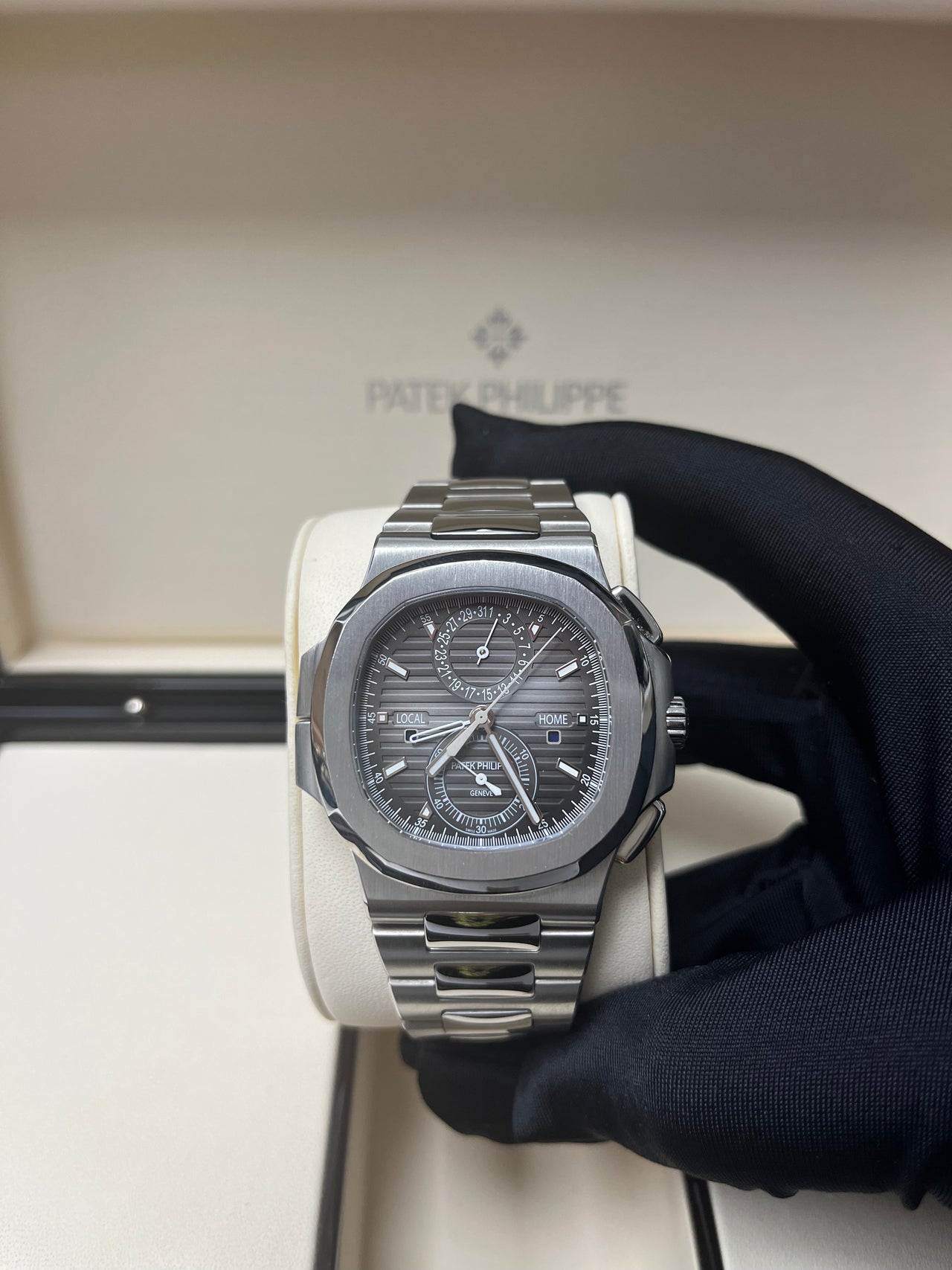 Patek Philippe Nautilus Travel Time Chronograph/ Stainless Steel/ Black Graduated Dial (Ref# 5990/1A-001)