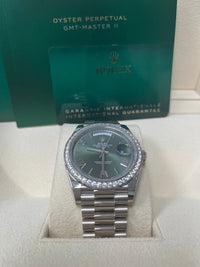 Thumbnail for Rolex White Gold Day-Date 40 Watch - Bezel - Olive Green Bevelled Roman Dial - President Bracelet (Ref# 228349RBR)