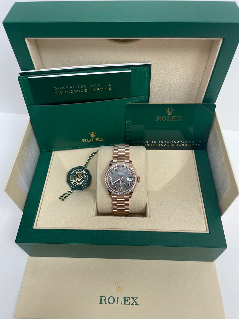 Rolex Everose Gold Datejust 31 Watch Diamond Bezel Rhodium