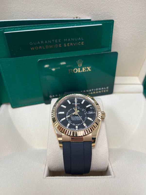 Rolex Yellow Gold Sky-Dweller Watch - Black Index Dial - Oysterflex Bracelet (Ref# 326238)