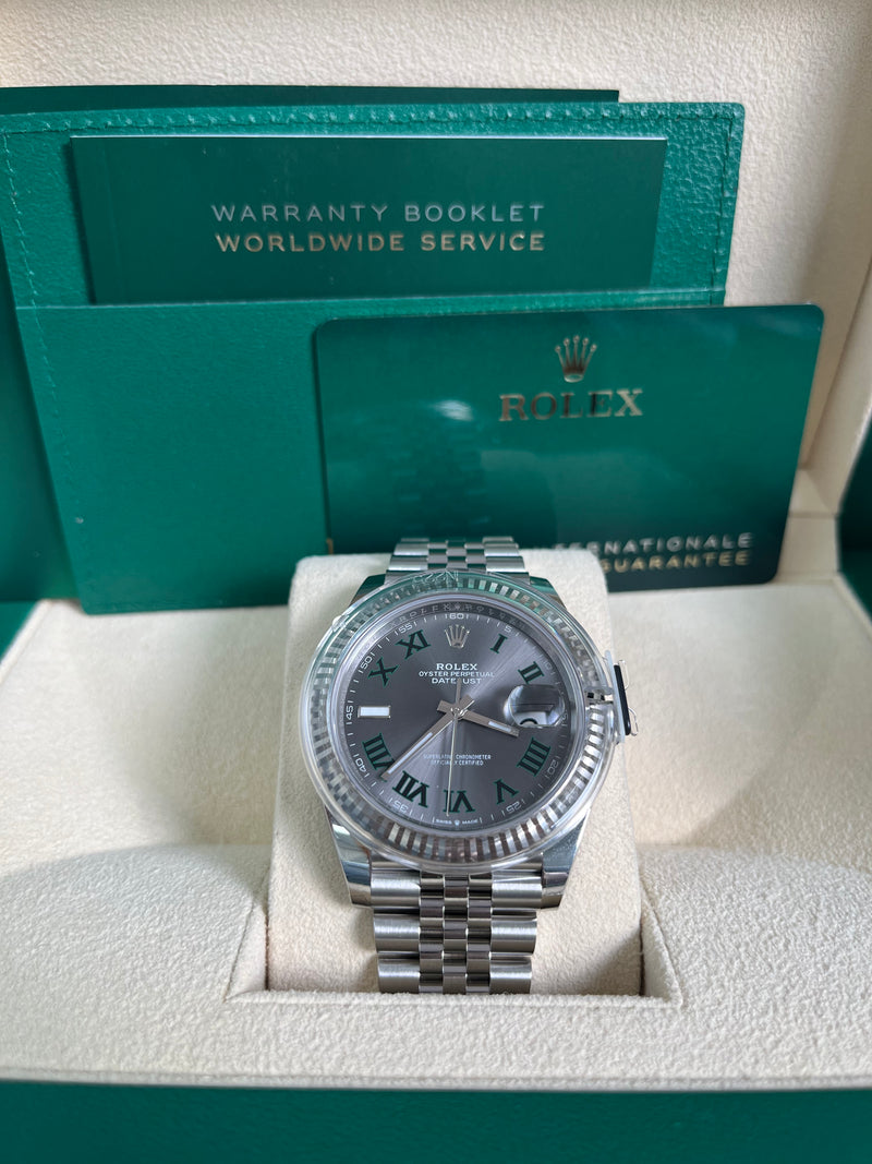 Rolex Datejust 41/ Two-Tone 18k White Gold & Steel/ Grey Slate Wimbledon Green Dial/ Fluted Bezel/ Jubilee Bracelet (Ref# 126334)